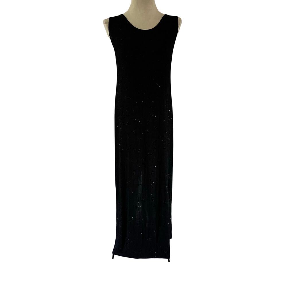 Vintage Y2K 2000s Black Shimmer Stretch Maxi Dress Plus Size 20 Whimsygoth Prom